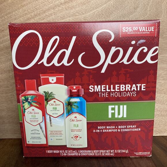 Old Spice Fiji 3pc Gift Set - 2in1 Shampoo Conditioner Body Wash Deodorant Spray - Picture 1 of 4
